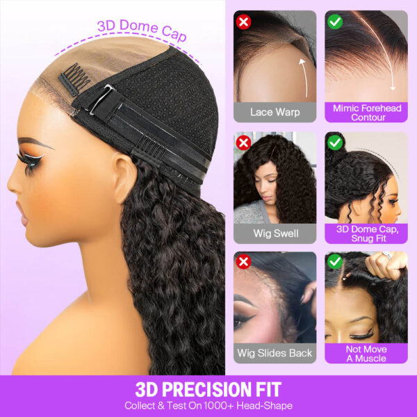 TRILL 3D Lace Half Wig Glueless Water Wave Hair With Breathable Dome Cap 6Inch Deep Parting