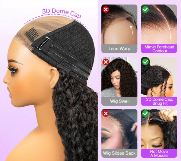 TRILL 3D Lace Half Wig Glueless Curly Hair With Breathable Dome Cap 6Inch Deep Parting