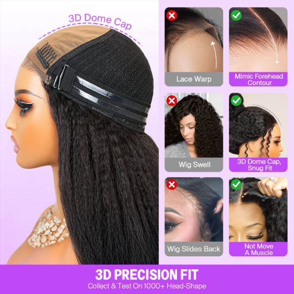 TRILL 3D Lace Half Wig Glueless Yaki Straight Hair With Breathable Dome Cap 6Inch Deep Parting