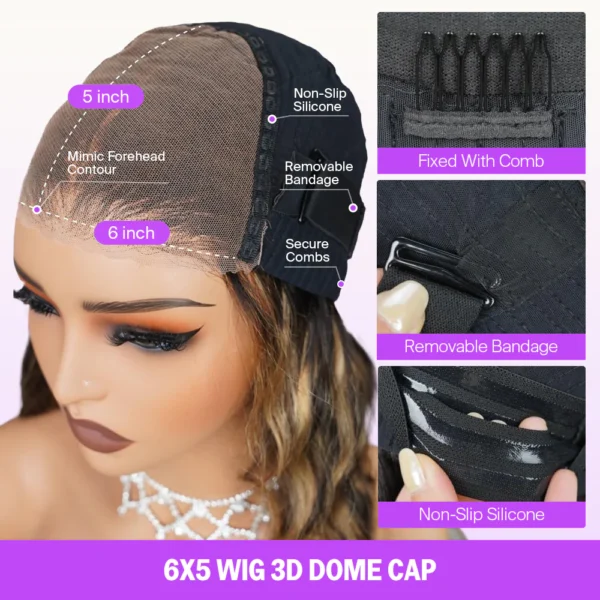 6x5 Invisible Knots Glueless Auburn Highlights On Black Body Wave Wigs Pre-cut Lace Beginner Friendly