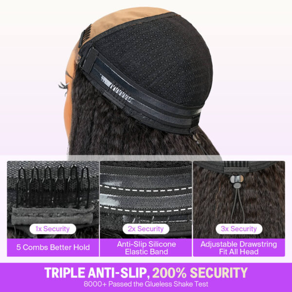 TRILL 3D Lace Half Wig Glueless Yaki Straight Hair With Breathable Dome Cap 6Inch Deep Parting