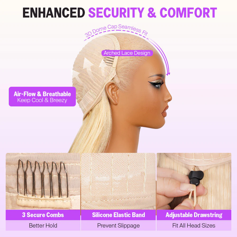13x6 Blonde To Ash Grey Ombre Glueless Loose Body Wave With Drawstring 100% Human Hair - Image 4