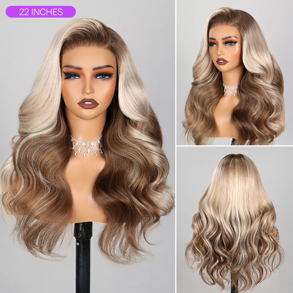 Champagne and Brown Ombre Colored 6x5 Pre-All Glueless Loose Body Wave Wigs - Image 8