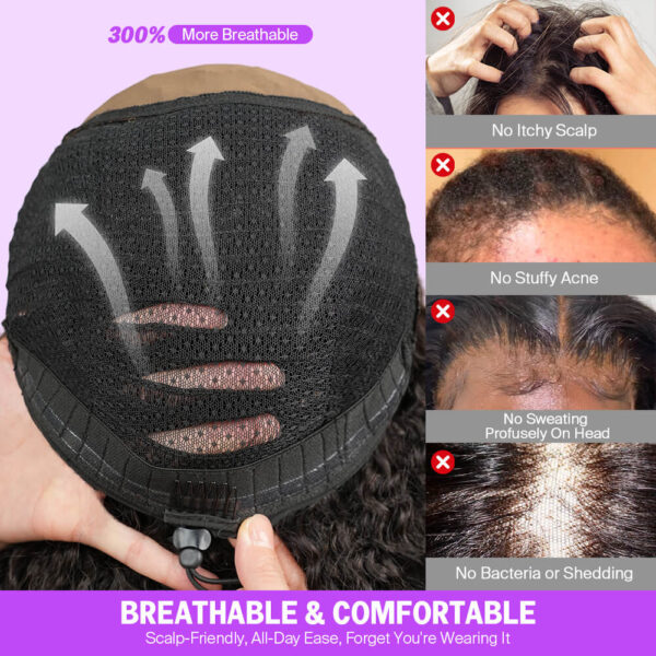 TRILL 3D Lace Half Wig Glueless Yaki Straight Hair With Breathable Dome Cap 6Inch Deep Parting