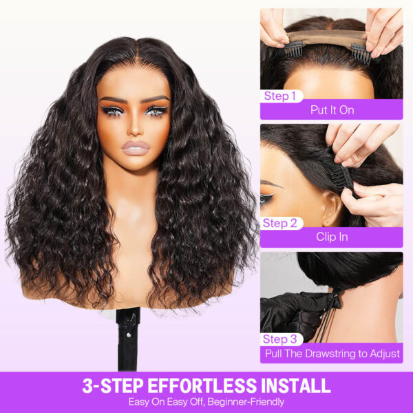 TRILL 3D Lace Half Wig Glueless Water Wave Hair With Breathable Dome Cap 6Inch Deep Parting