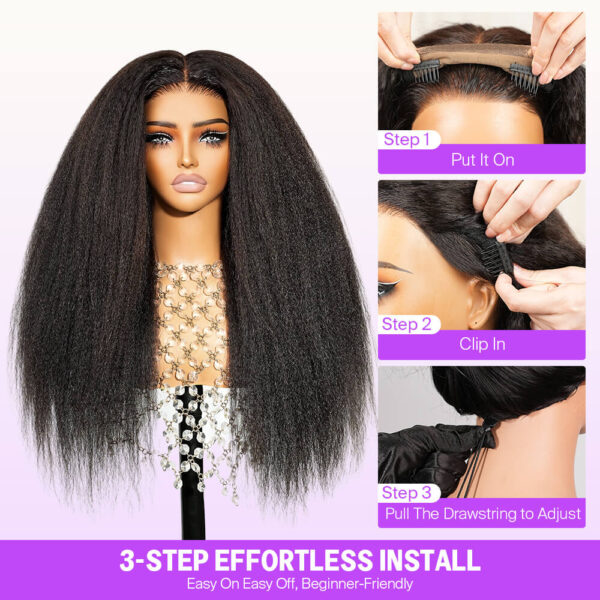 TRILL 3D Lace Half Wig Glueless Yaki Straight Hair With Breathable Dome Cap 6Inch Deep Parting