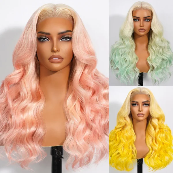 TRILL 13x6 Blonde To Pink Ombre Glueless Wigs Loose Body Wave With Drawstring 100% Human Hair