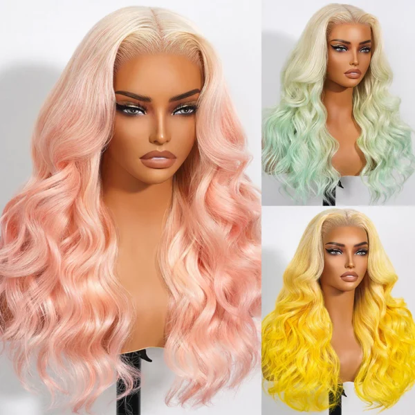 TRILL 13x6 Blonde To Pink Ombre Glueless Wigs Loose Body Wave With Drawstring 100% Human Hair