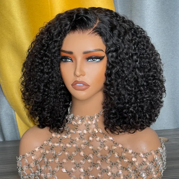 TRILL 6x5 Invisible Knots Glueless Curly Bob Wigs Pre-cut Lace Natural Black Beginner Friendly