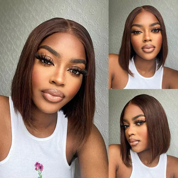 6x5 Invisible Knots Glueless Chocolate Brown Straight Bob Wigs Realistic Hairline Beginner Friendly