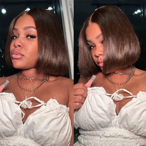 6x5 Invisible Knots Glueless Chocolate Brown Straight Bob Wigs Realistic Hairline Beginner Friendly
