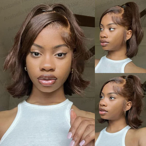 6x5 Invisible Knots Glueless Chocolate Brown Straight Bob Wigs Realistic Hairline Beginner Friendly