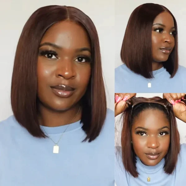 6x5 Invisible Knots Glueless Chocolate Brown Straight Bob Wigs Realistic Hairline Beginner Friendly