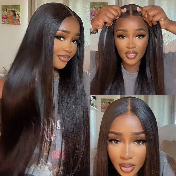 6x5 Invisible Knots TRILL Glueless Straight Wigs Pre-cut Lace Natural Black Breathable Cap - Image 7