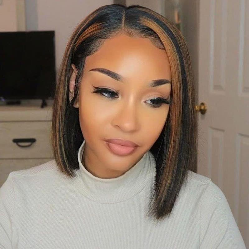 6x5 Invisible Knots & 13x4 Pre-All Glueless Auburn Highlights On Black Straight Bob Wigs Beginner Friendly - Image 5