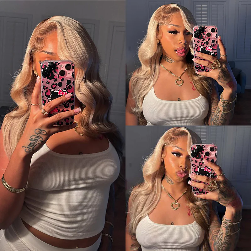 13x6 Blonde And Brown TRILL Ombre Glueless Wigs Loose Body Wave With Drawstring 100% Human Hair - Image 3