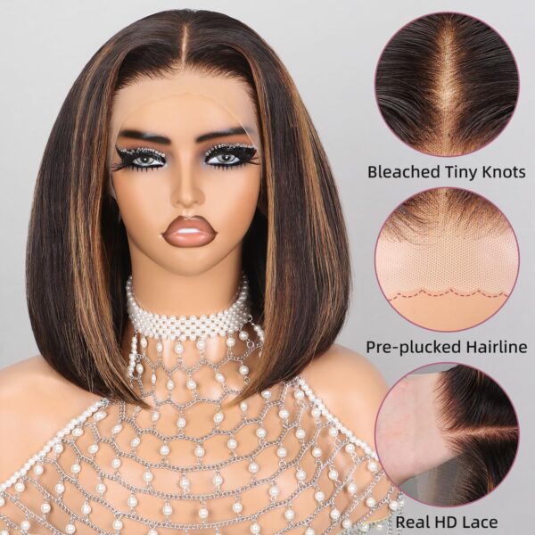 6x5 Invisible Knots & 13x4 Pre-All Glueless Auburn Highlights On Black Straight Bob Wigs Beginner Friendly
