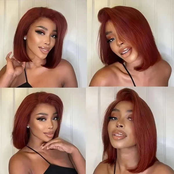 13x4 Lace Frontal Reddish Brown Straight Bob Invisible Knots Breathable Cap