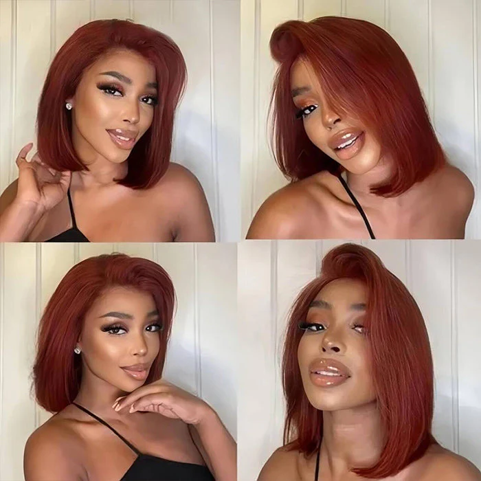 13x4 Lace Frontal Reddish Brown Straight Bob Invisible Knots Breathable Cap - Image 3