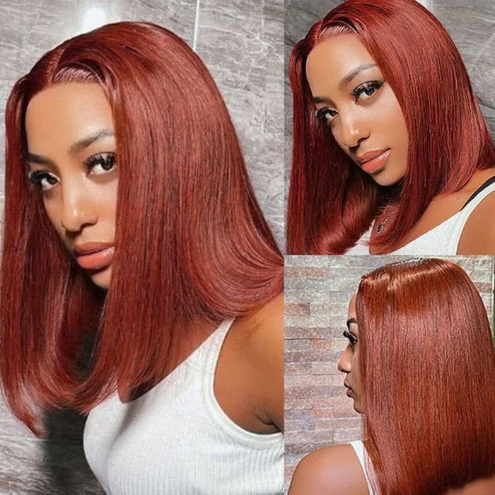 13x4 Lace Frontal Reddish Brown Straight Bob Invisible Knots Breathable Cap - Image 5