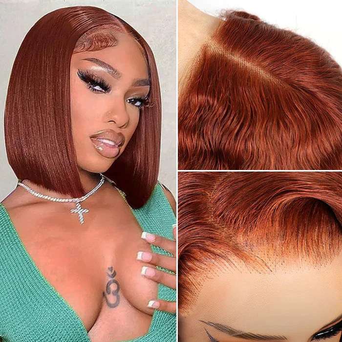 13x4 Lace Frontal Reddish Brown Straight Bob Invisible Knots Breathable Cap - Image 4