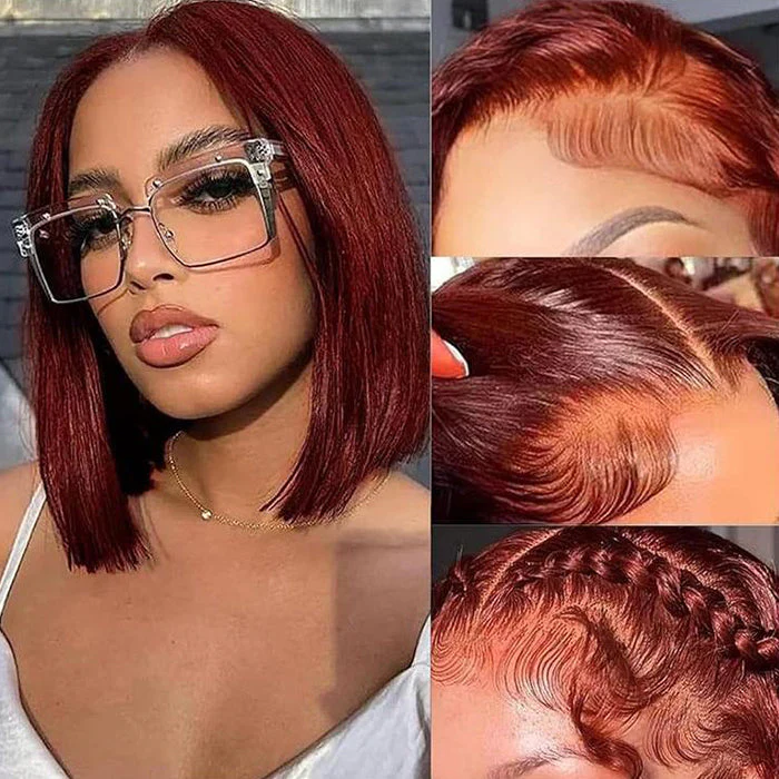 13x4 Lace Frontal Reddish Brown Straight Bob Invisible Knots Breathable Cap - Image 2