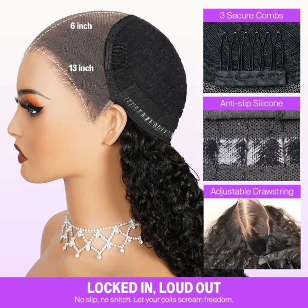 13x6 TRILL Glueless Wig Jerry Curly With Drawstring Natural Black 100% Human Hair