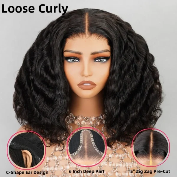 6 Inches Deep Part Wigs TRILL Curly Natural Black Breathable Cap