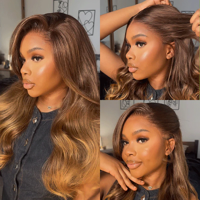 13x6 Brown Ombre Glueless Wigs Loose Body Wave With Drawstring 100% Human Hair Wig - Image 7