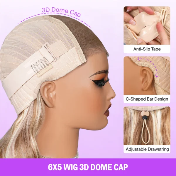 6x5 invisible knots TRILL Glueless Ash Blonde Highlight Loose Body Wave Wigs Realistic Hairline