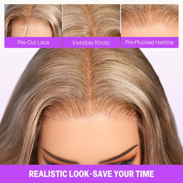 6x5 invisible knots TRILL Glueless Ash Blonde Highlight Loose Body Wave Wigs Realistic Hairline