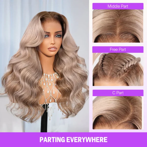 TRILL 13x6 Ash Blonde Highlights On Brown Hair Body Wave With Drawstring 100% Human Hair Wig