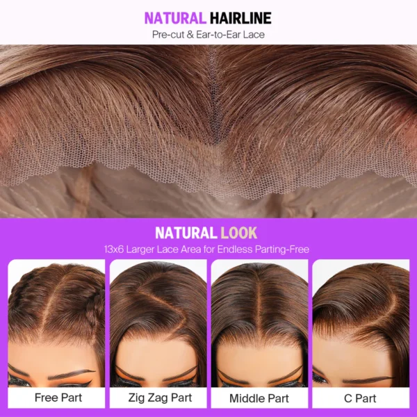 TRILL 13x6 Ash Blonde Highlights On Brown Hair Body Wave With Drawstring 100% Human Hair Wig