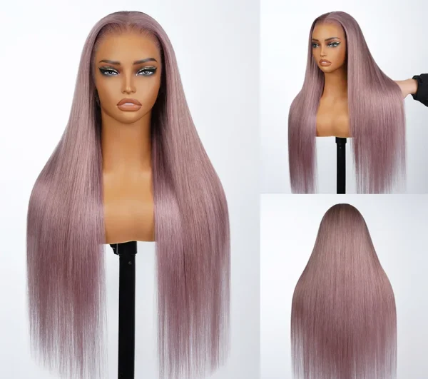 13x6 TRILL Ash Purple Glueless Wigs Silky Straight With Drawstring 100% Human Hair Wig