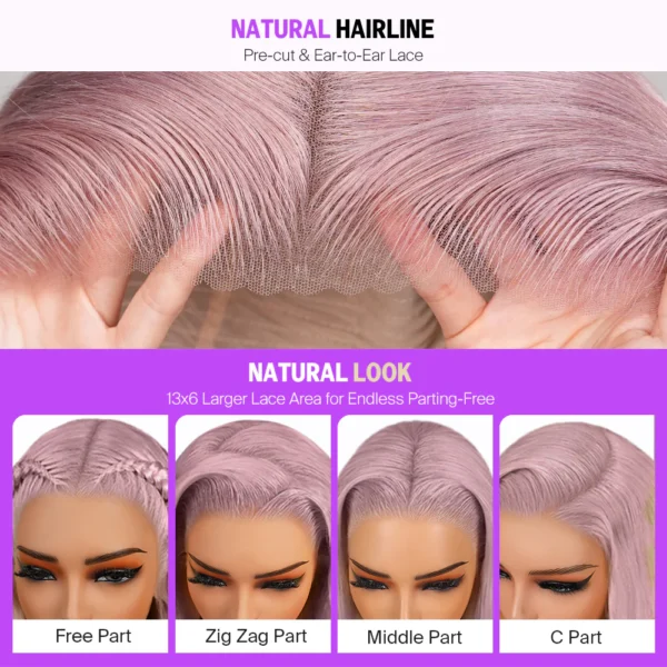 13x6 TRILL Ash Purple Glueless Wigs Silky Straight With Drawstring 100% Human Hair Wig