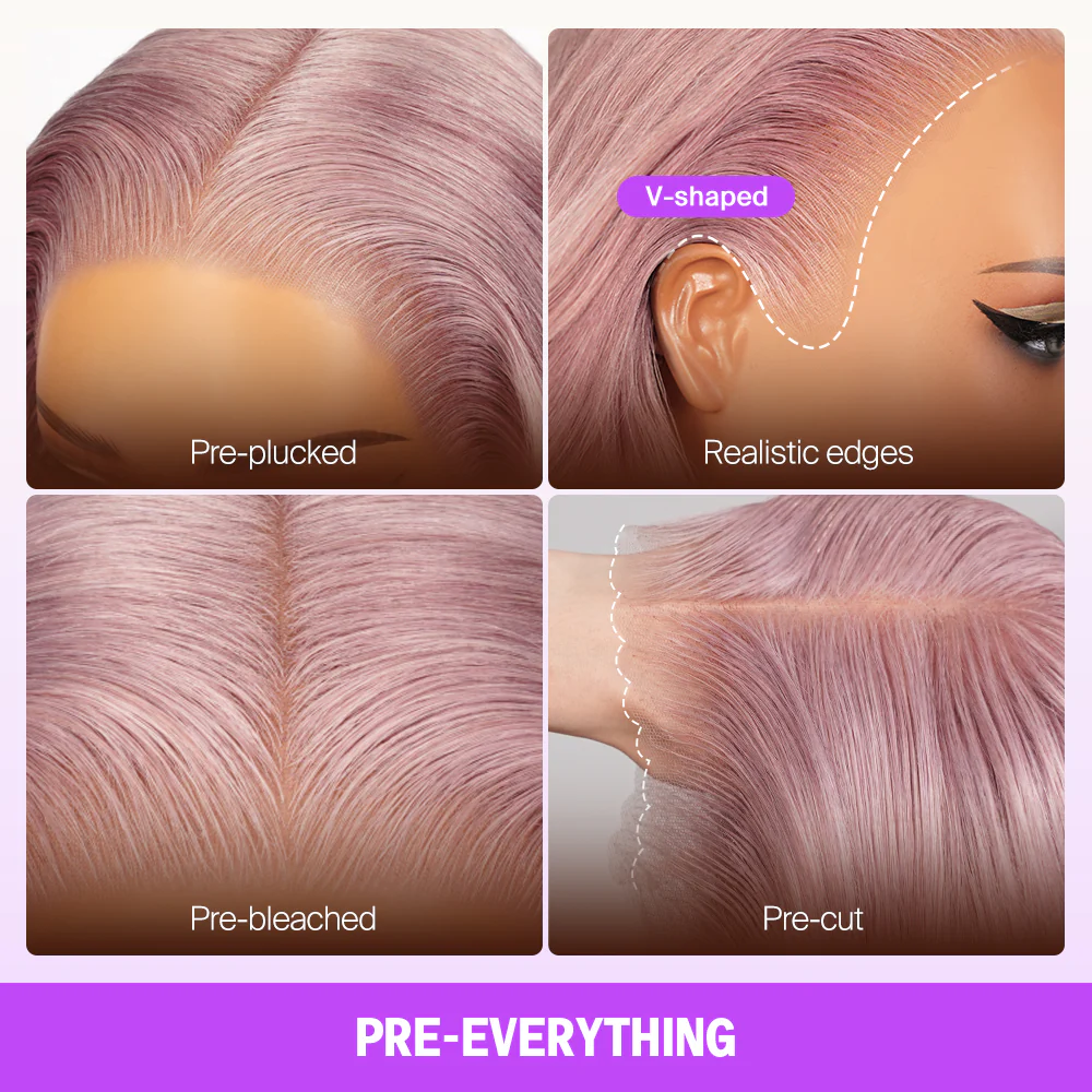 13x6 TRILL Ash Purple Glueless Wigs Silky Straight With Drawstring 100% Human Hair Wig - Image 6
