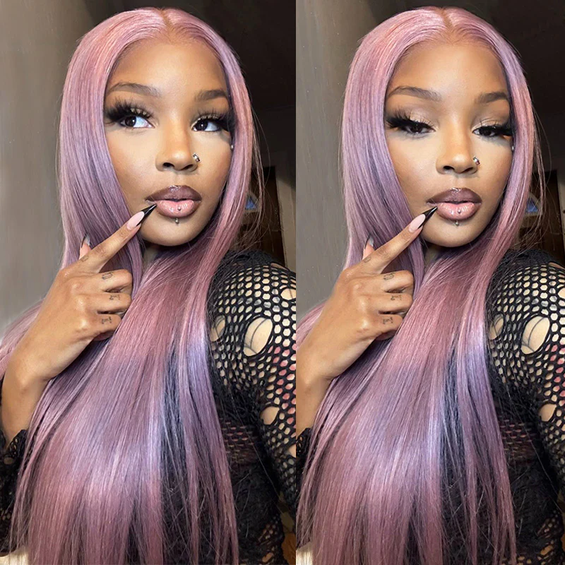 13x6 TRILL Ash Purple Glueless Wigs Silky Straight With Drawstring 100% Human Hair Wig - Image 2