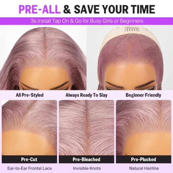 13x5 Pre-All Glueless TRILL Ash Purple Straight Bob Invisible Knots Beginner Friendly