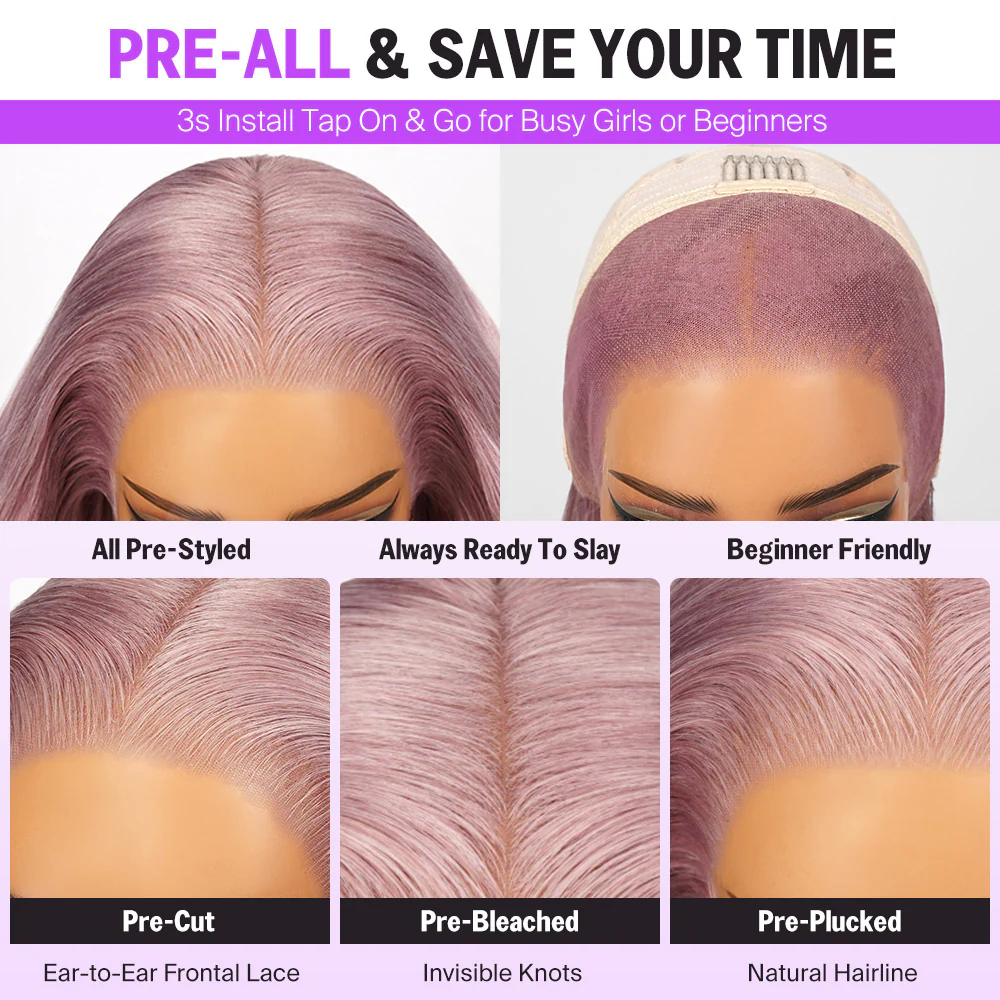 13x5 Pre-All Glueless TRILL Ash Purple Straight Bob Invisible Knots Beginner Friendly - Image 3