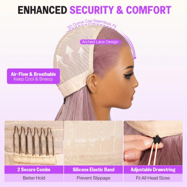 13x5 Pre-All Glueless TRILL Ash Purple Straight Bob Invisible Knots Beginner Friendly