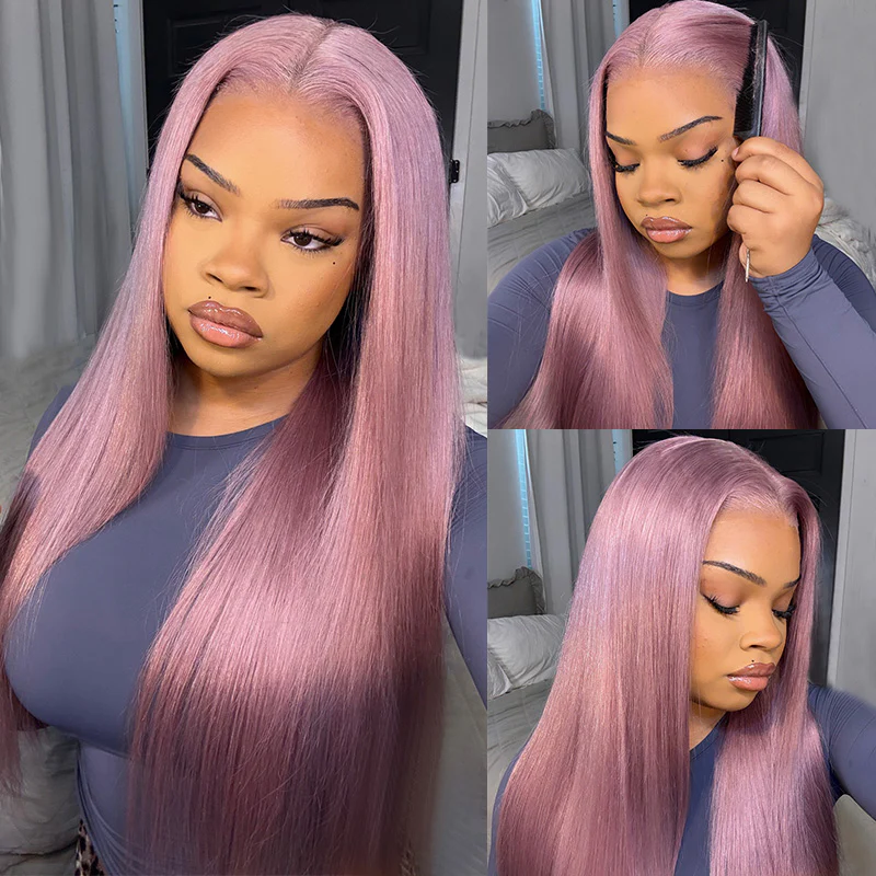 13x6 TRILL Ash Purple Glueless Wigs Silky Straight With Drawstring 100% Human Hair Wig