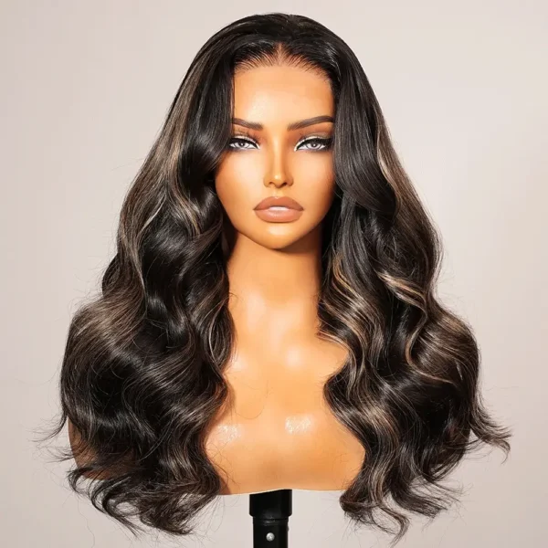 3 In 1 Half Wig Glueless Balayage Highlight Body Wave Wigs With Drawstring Endless Protective Styles