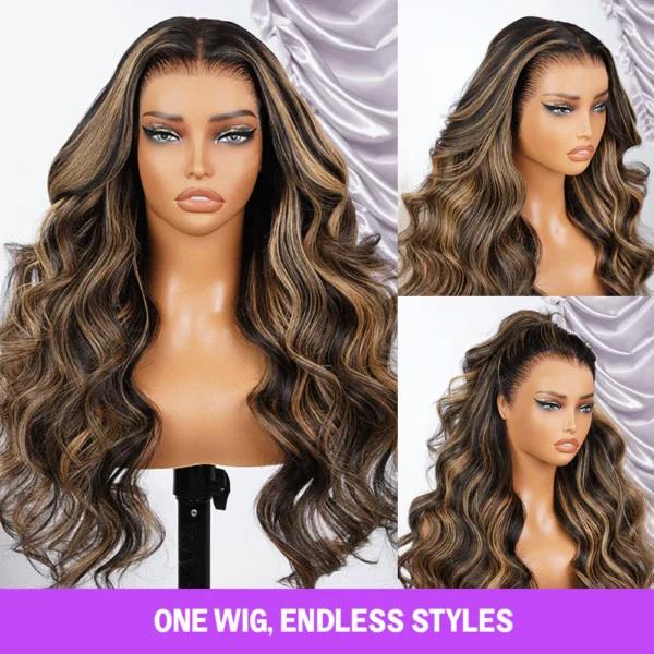 Balayage Highlight Glueless Wigs Silky Straight With Drawstring 100% Human Hair Wig