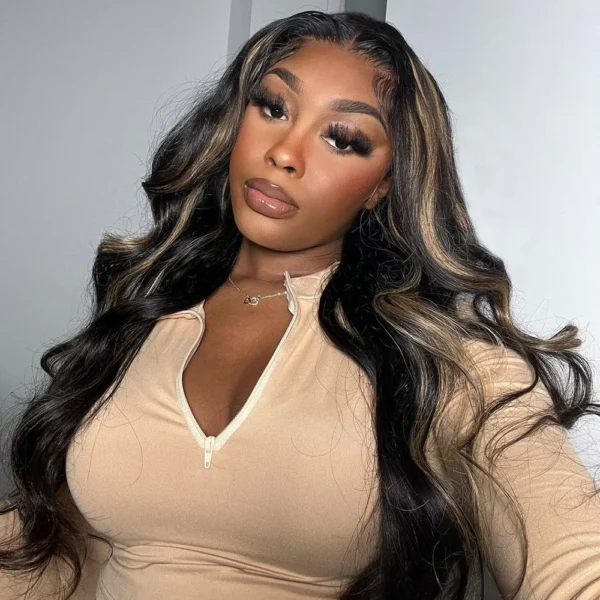 3 In 1 Half Wig Glueless Balayage Highlight Body Wave Wigs With Drawstring Endless Protective Styles