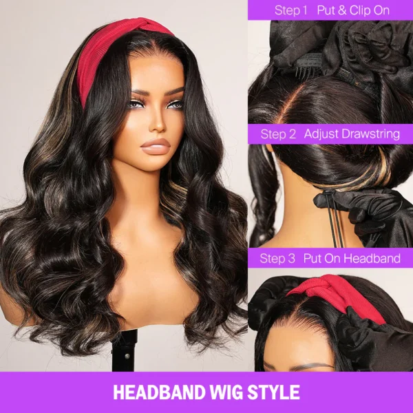 3 In 1 Half Wig Glueless Balayage Highlight Body Wave Wigs With Drawstring Endless Protective Styles