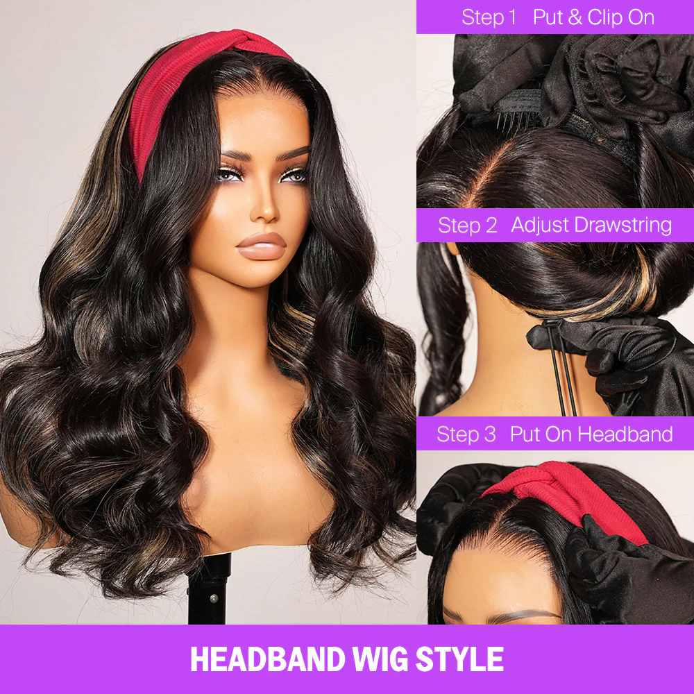 3 In 1 Half Wig Glueless Balayage Highlight Body Wave Wigs With Drawstring Endless Protective Styles - Image 7