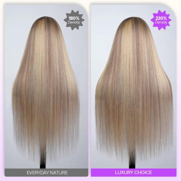 Blonde Highlight Glueless Wigs Silky Straight With Drawstring 100% Human Hair Wig
