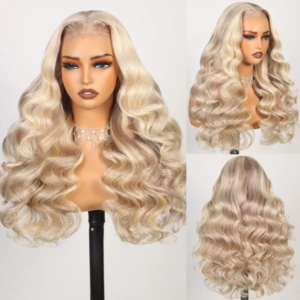 6x5 Invisible Knots & 13x4 Lace Frontal Blonde Highlight Loose Body Wave Wigs Invisible Knots