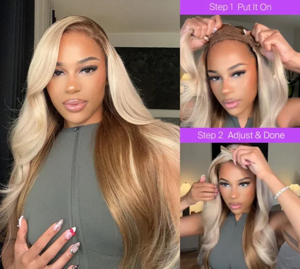 Champagne and Brown Ombre Colored 6x5 Pre-All Glueless Loose Body Wave Wigs