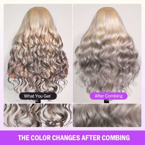13x6 Blonde To Ash Grey Ombre Glueless Loose Body Wave With Drawstring 100% Human Hair